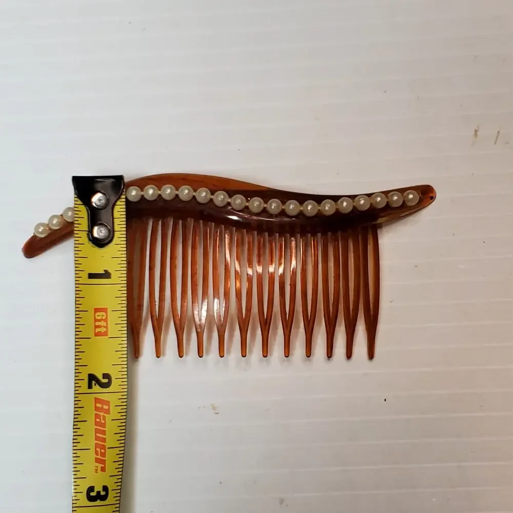 Vtg Side Swept Hair Comb Faux Pearl 4
